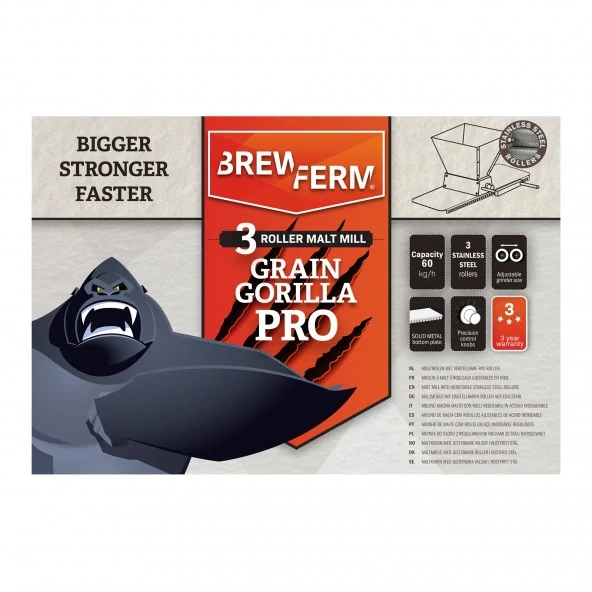 Šrotovník válečkový Brewferm Grain Gorilla PRO se 3 nerezovými válci